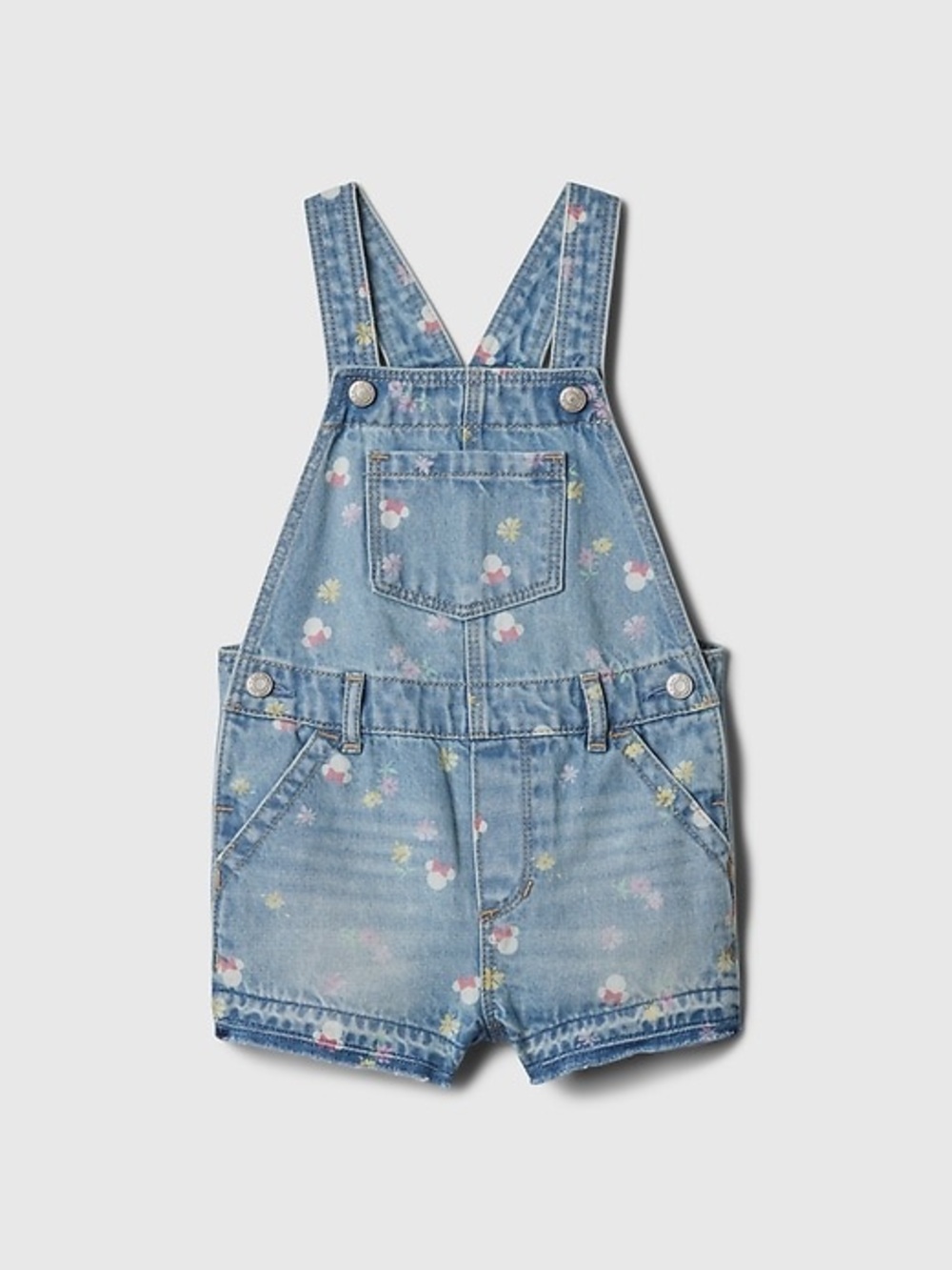 Gap x Disney Baby Minnie Adorable Print Floral Denim Shortalls 2T